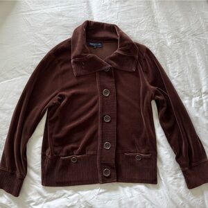 Jones New York Signature Brown Velour Button-Front Top